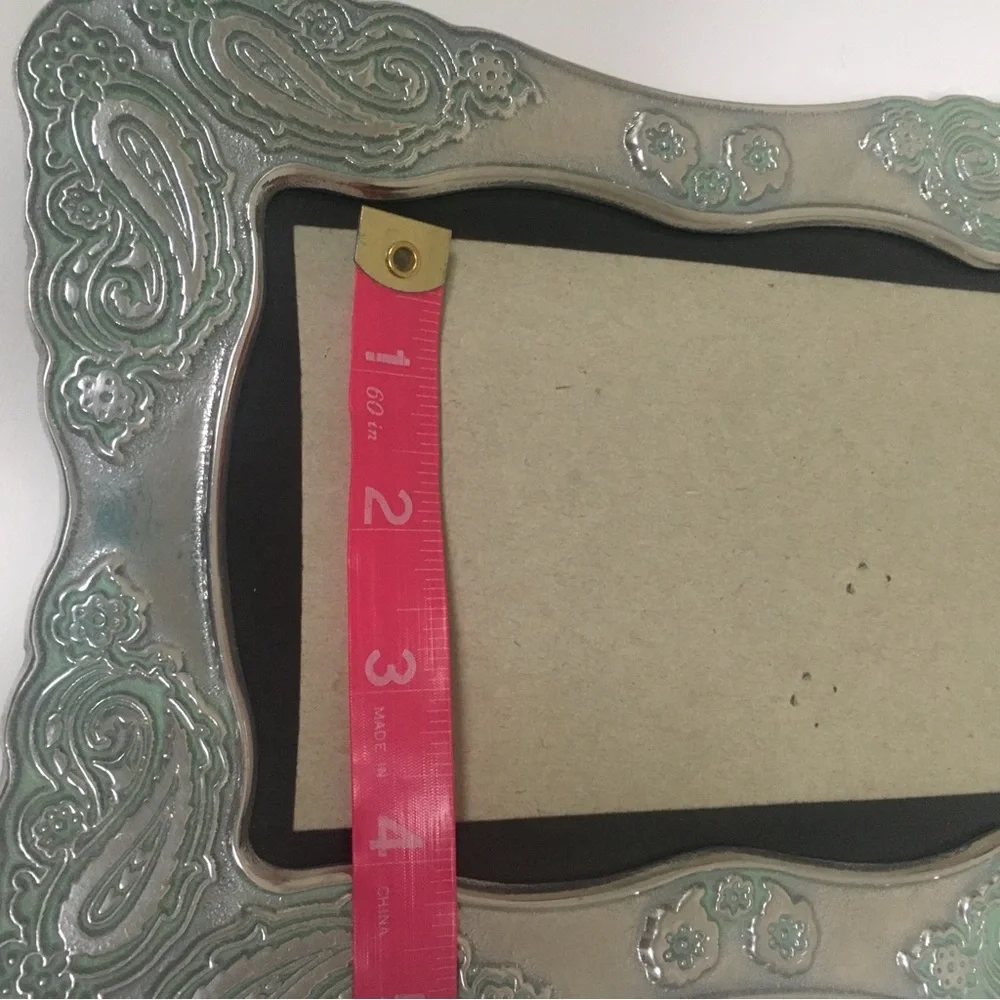 Vintage 1960’s Silver Green Paisley Picture Frames Set of 2 4x6
